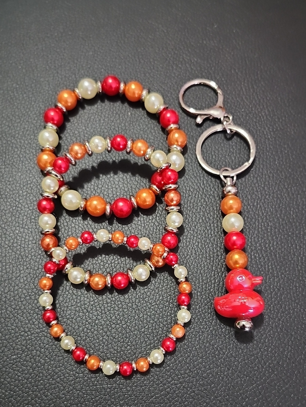 Handmade Multicolor Beaded Stacking And Keychain Bracelet Set